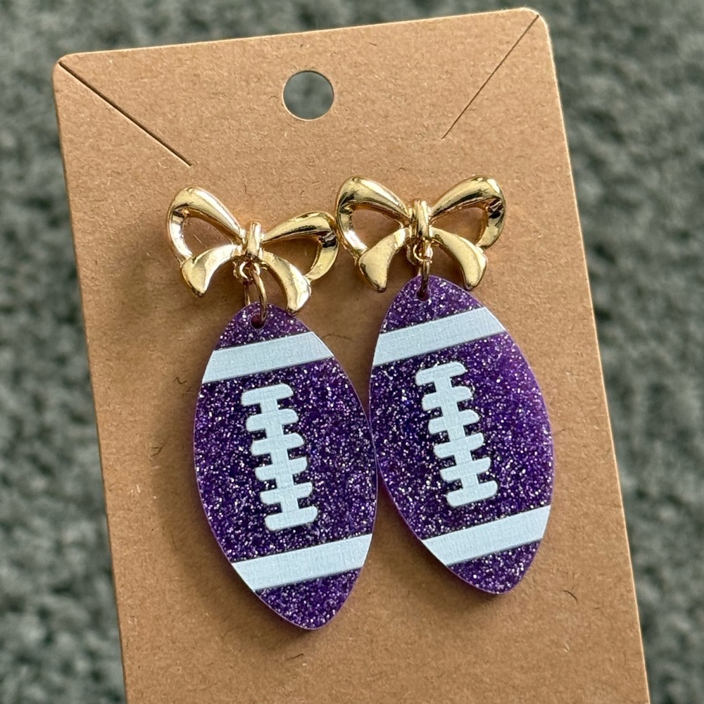 Purple Football Earrings NWOT - Picture 5 of 8